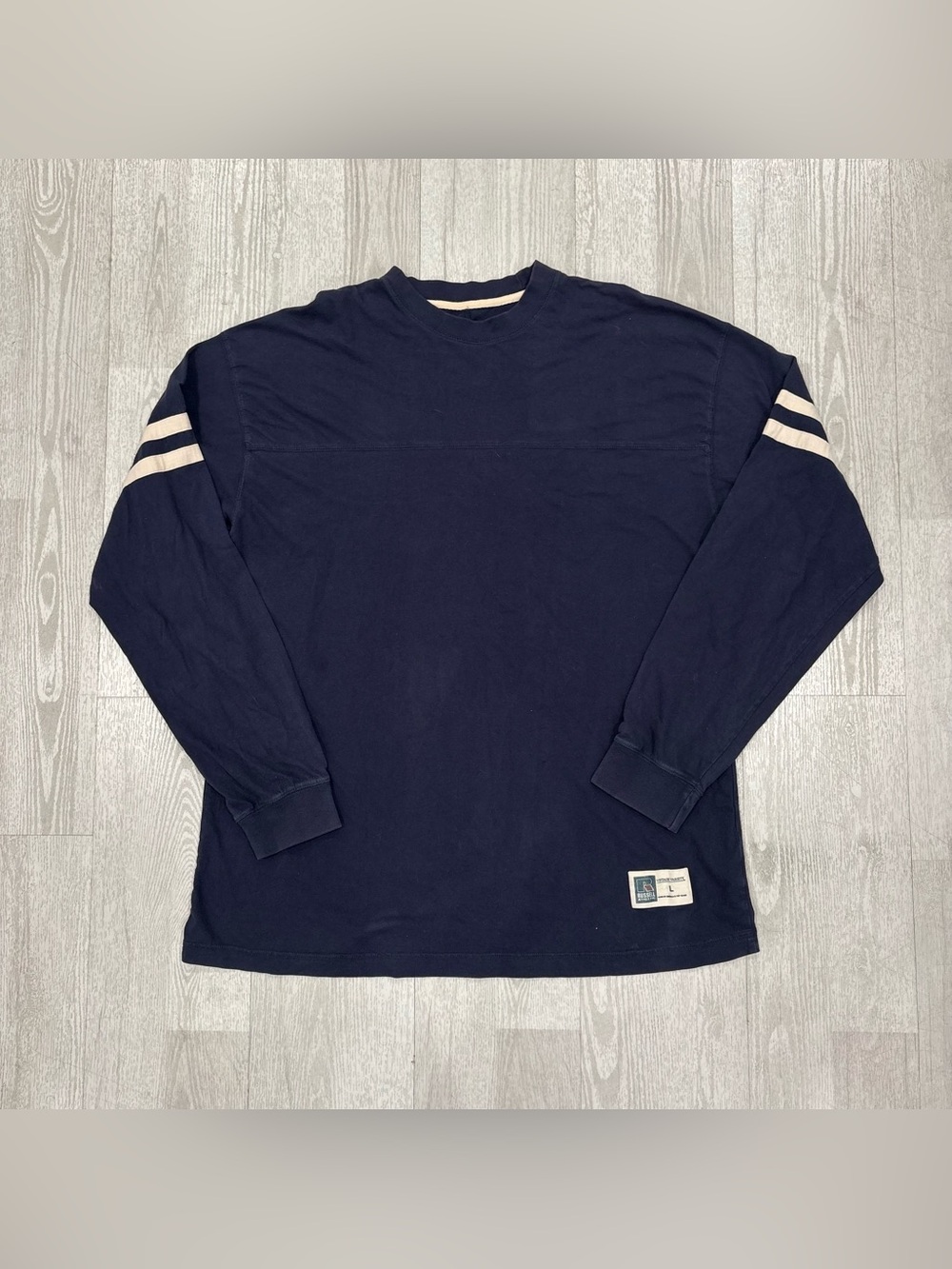 Russell Athletic Vintage Varsity Long-Sleeve Navy Blue T-Shirt Size L